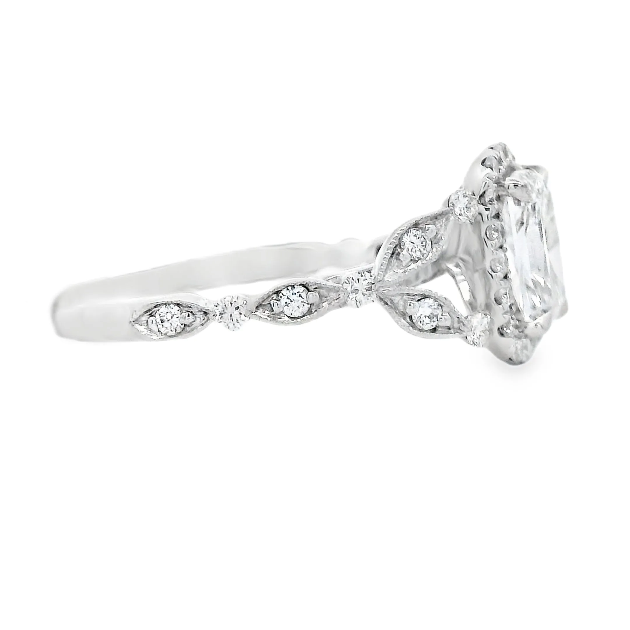 1.30ct 18k White Gold Cushion Cut Diamond Halo Engagement Ring