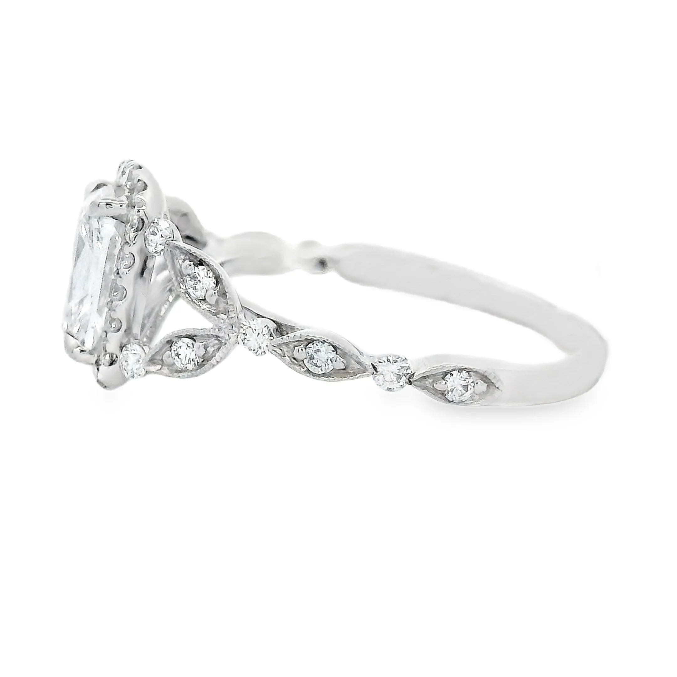1.30ct 18k White Gold Cushion Cut Diamond Halo Engagement Ring