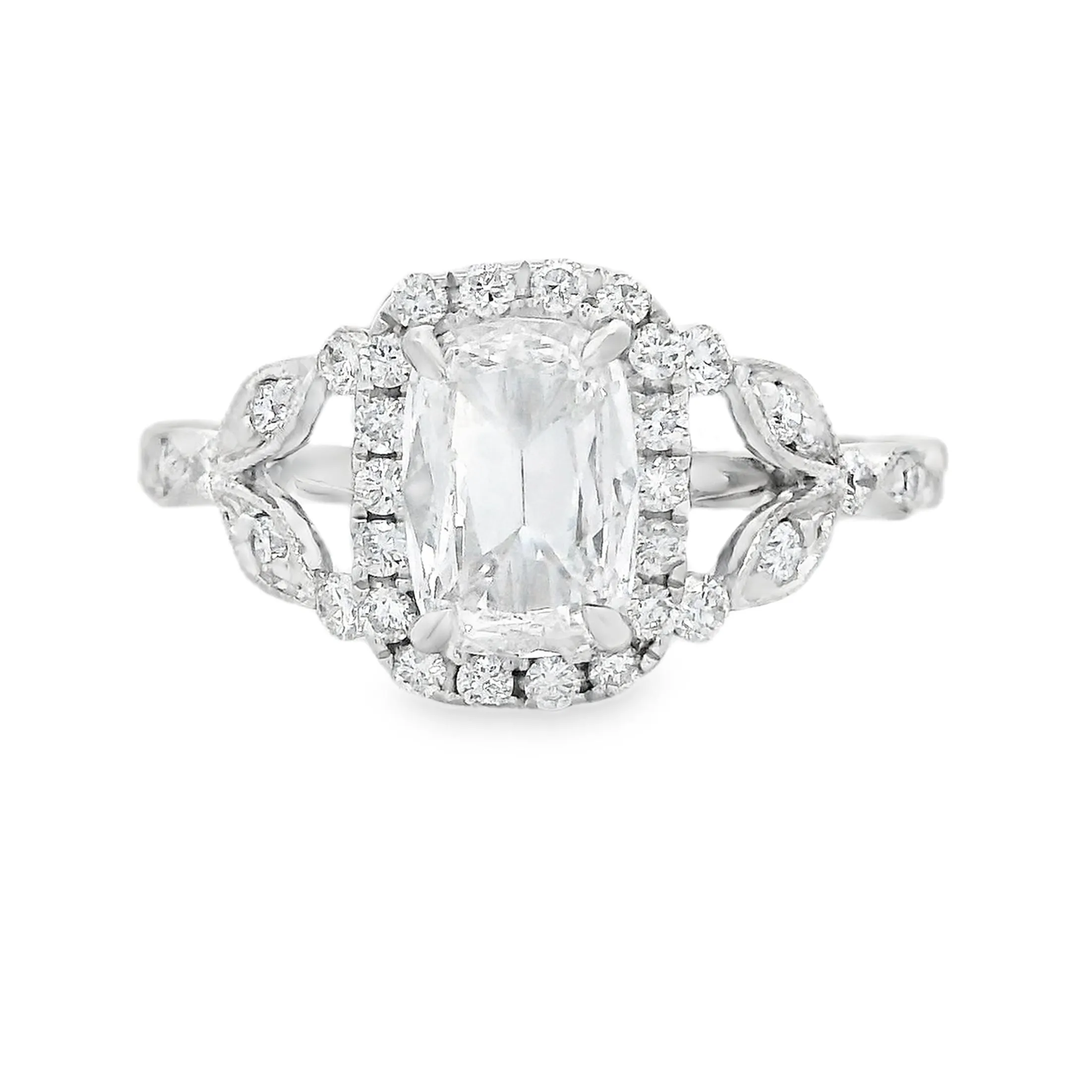 1.30ct 18k White Gold Cushion Cut Diamond Halo Engagement Ring
