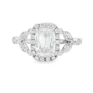 1.30ct 18k White Gold Cushion Cut Diamond Halo Engagement Ring