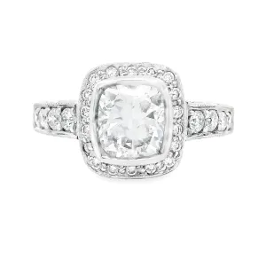 2.25ct 18k White Gold Cushion Cut Diamond Halo Engagement Ring