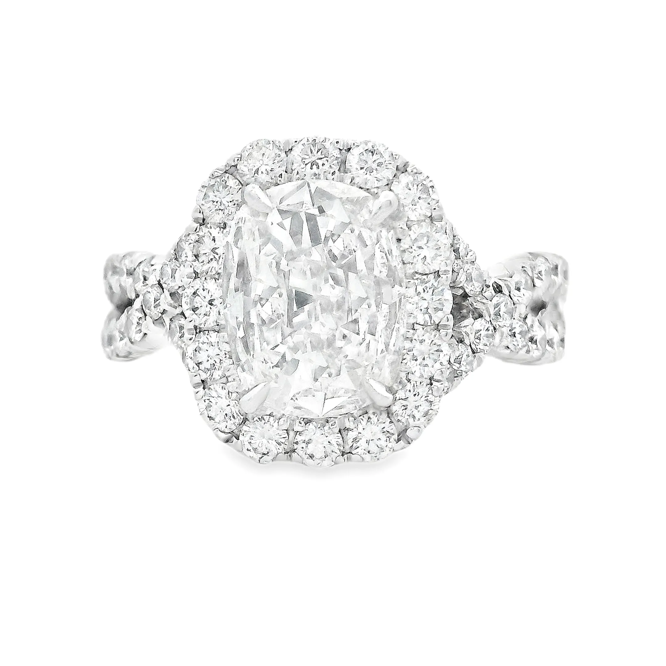 2.54ct 18k White Gold Cushion Cut Diamond Halo Engagement Ring