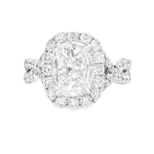 2.54ct 18k White Gold Cushion Cut Diamond Halo Engagement Ring
