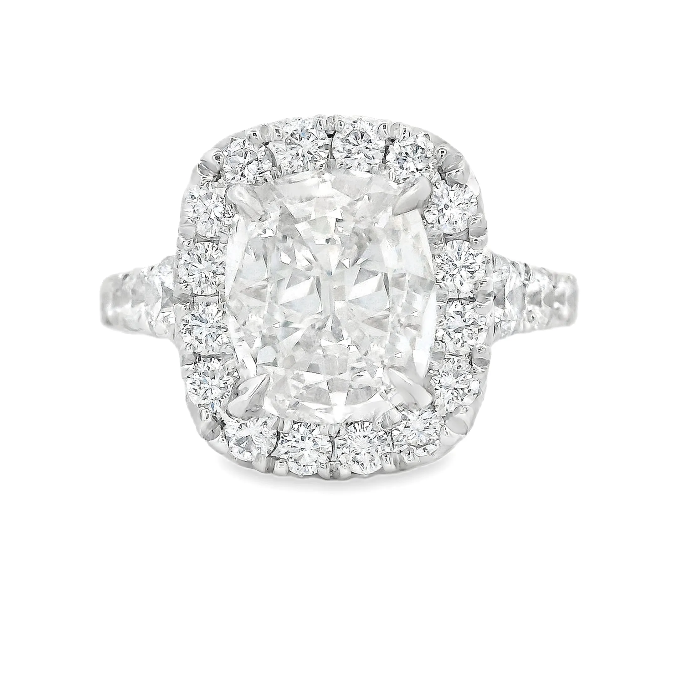 3.01ct 18k White Gold Cushion Cut Diamond Halo Engagement Ring