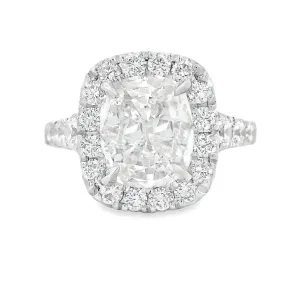 3.01ct 18k White Gold Cushion Cut Diamond Halo Engagement Ring