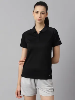 Alcis Women Black Tech-Fit Anti-Static Soft-Touch Slim-Fit Training Polo T-Shirt