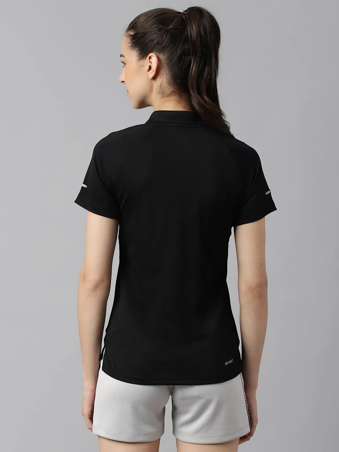 Alcis Women Black Tech-Fit Anti-Static Soft-Touch Slim-Fit Training Polo T-Shirt