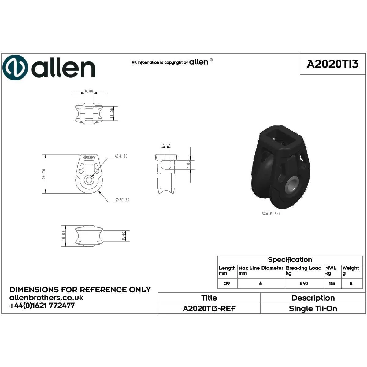 Allen 20mm Dynamic Single Ti3 - A2020TI3