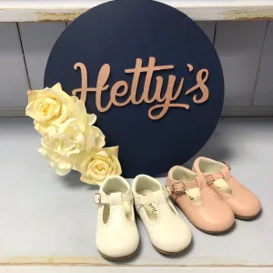 “Amelia” White Hard Sole T Bar Shoes