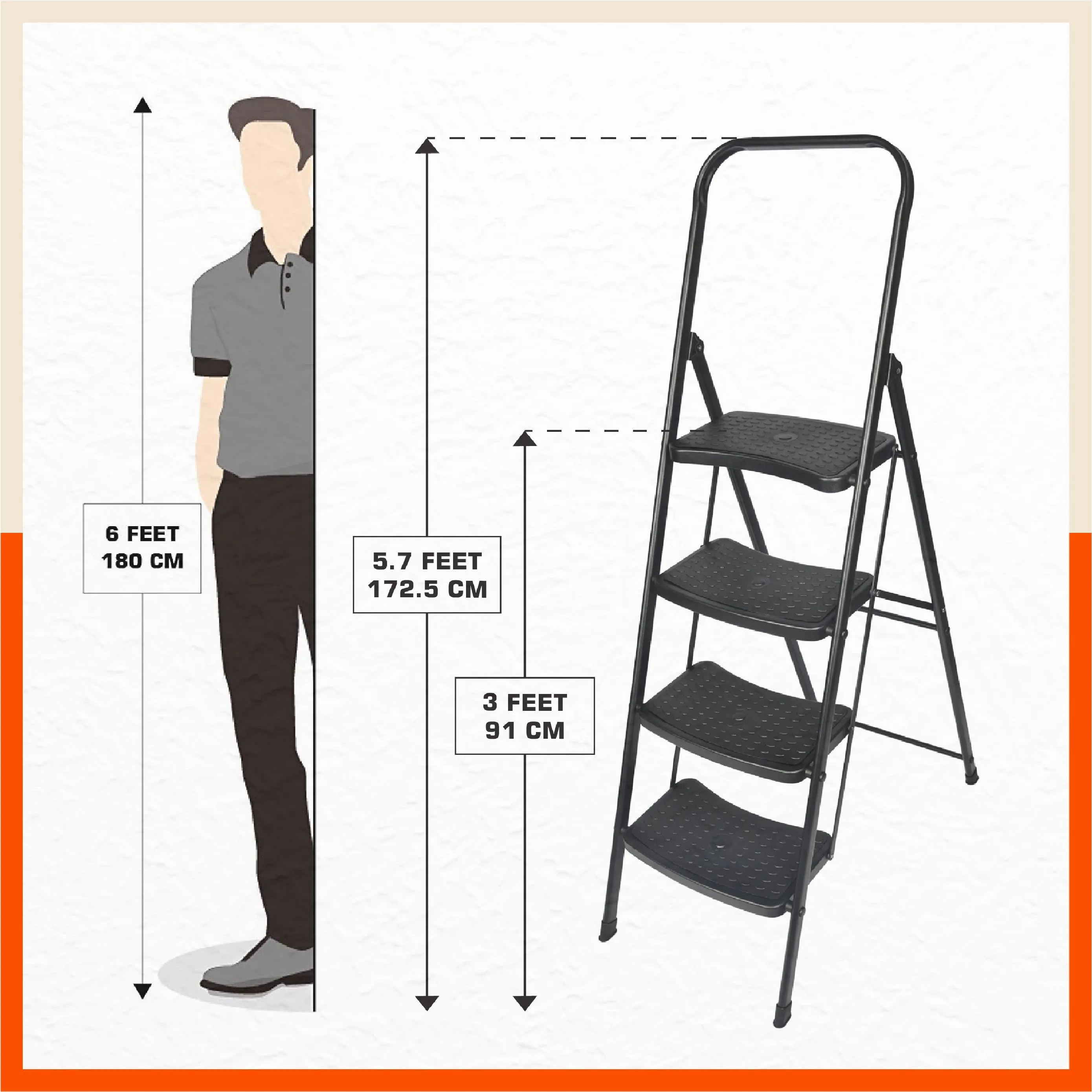 Bathla Boost Rhino 4 -Step Foldable Steel Ladder For Home (Black   Black)