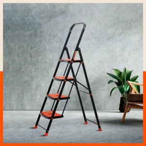 Bathla Boost Rhino 4 - Step Foldable Steel Ladder For Home (Black   Orange)