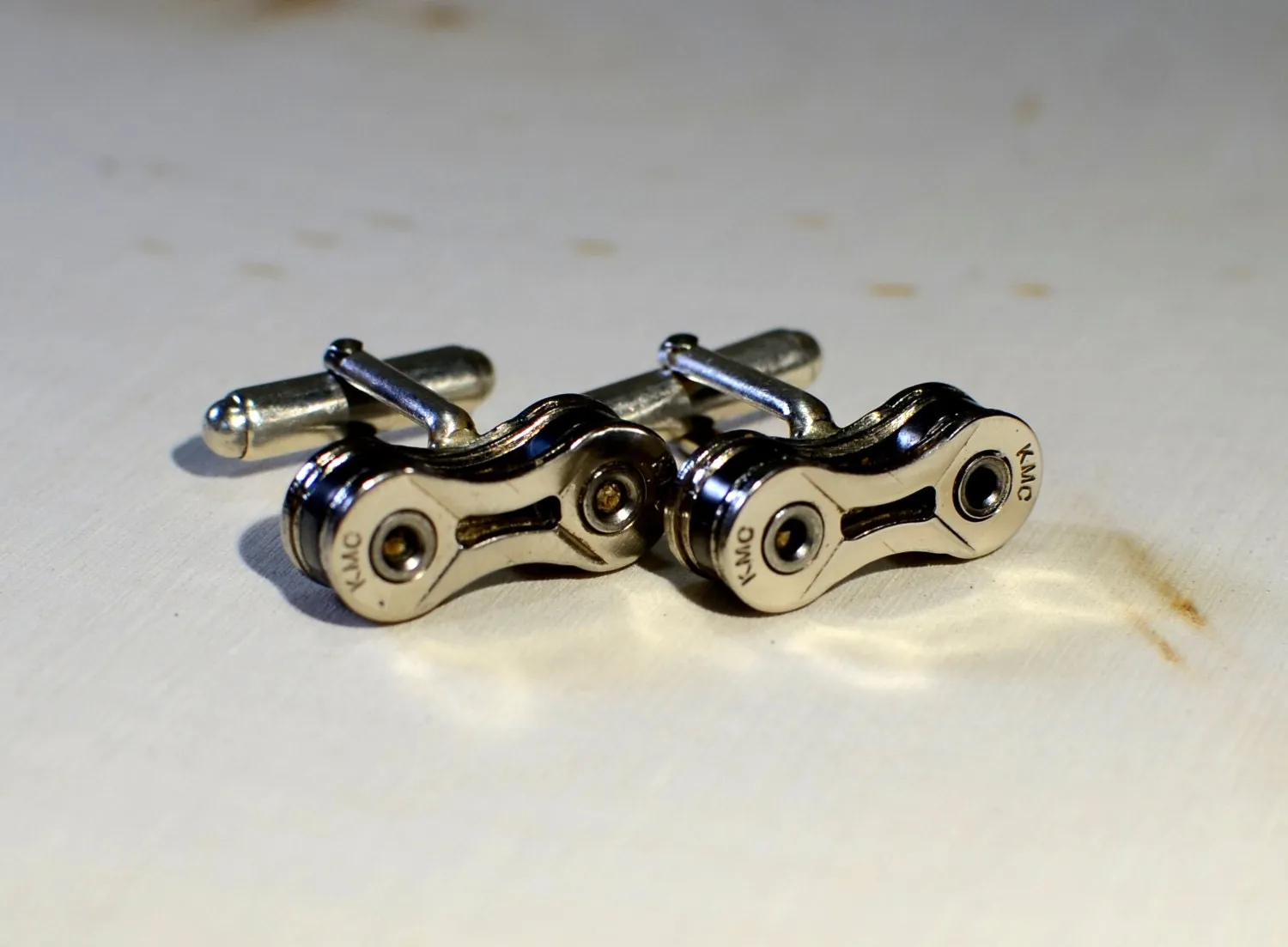 Bicycle Chain Cuff Links with Solid 925 Sterling Silver Torpedo Links