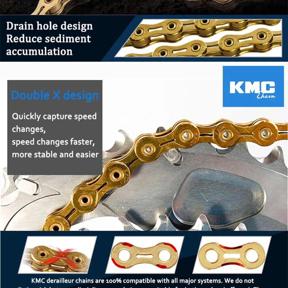 Bike Chain KMC X10EL X2.0 10 SPEED CHAIN – Gold, professional grade