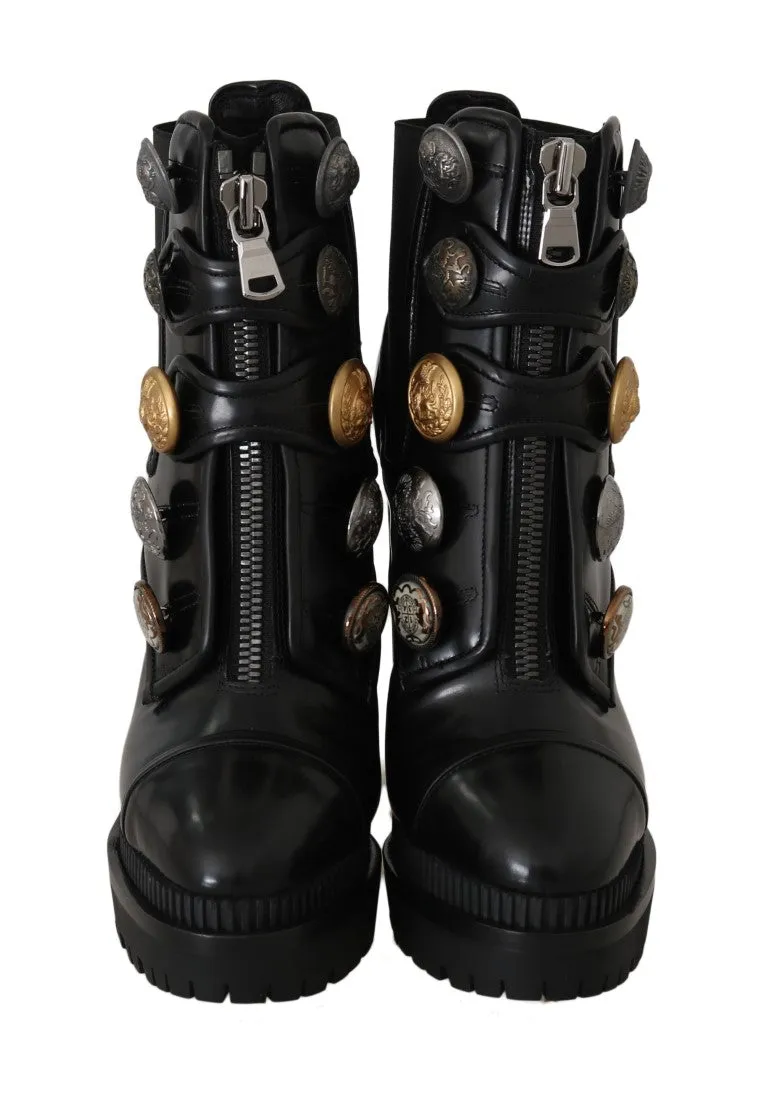 Black Leather DG Logo Zip Ankle Boots