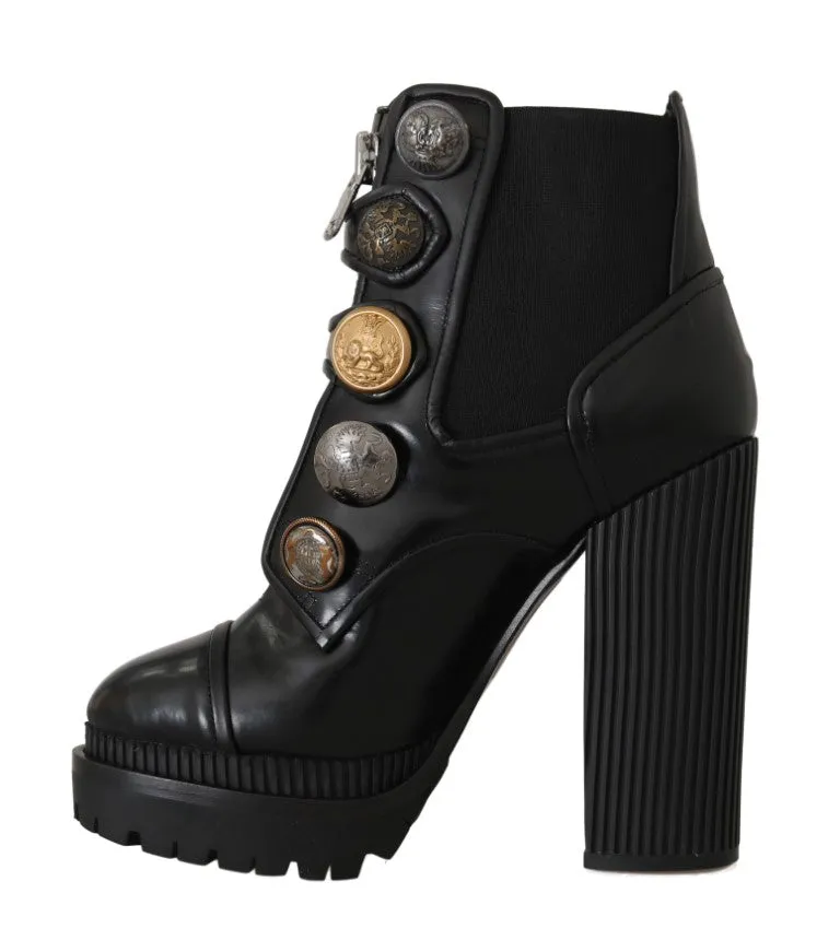 Black Leather DG Logo Zip Ankle Boots