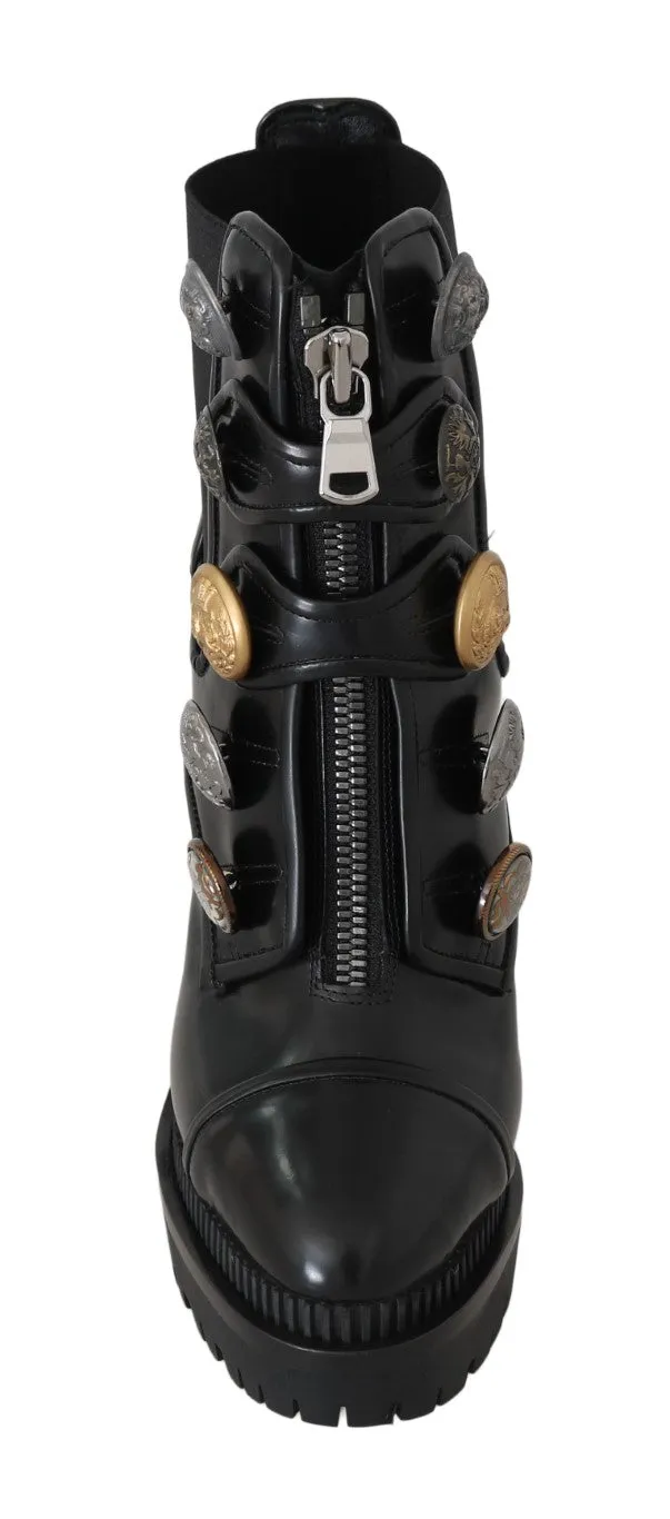 Black Leather DG Logo Zip Ankle Boots