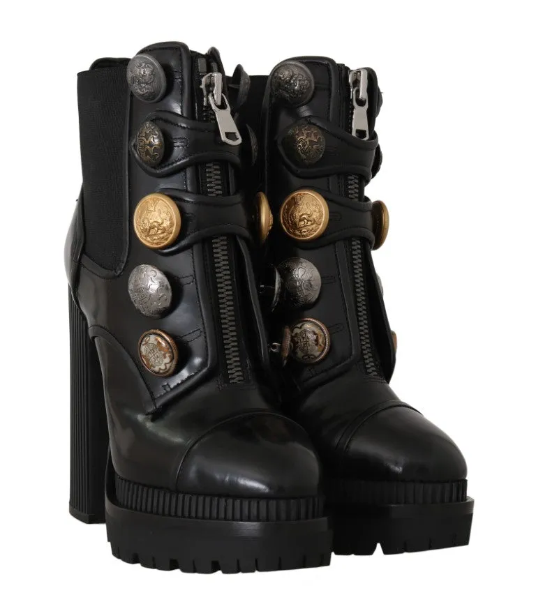 Black Leather DG Logo Zip Ankle Boots