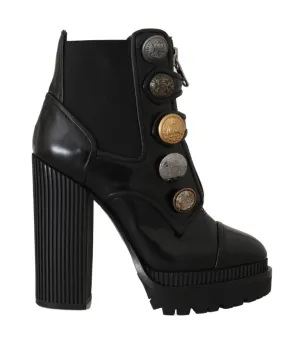 Black Leather DG Logo Zip Ankle Boots