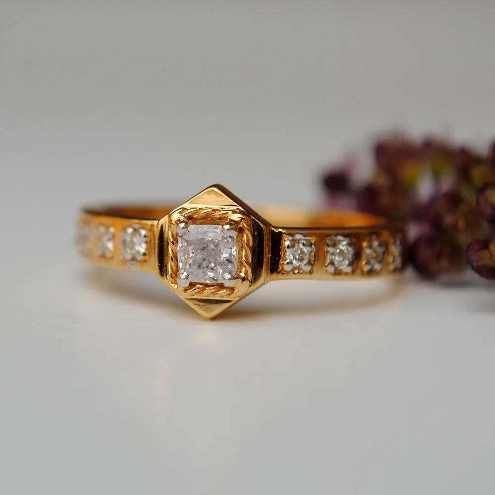 Bold Art Deco Cushion Engagement Ring studded band