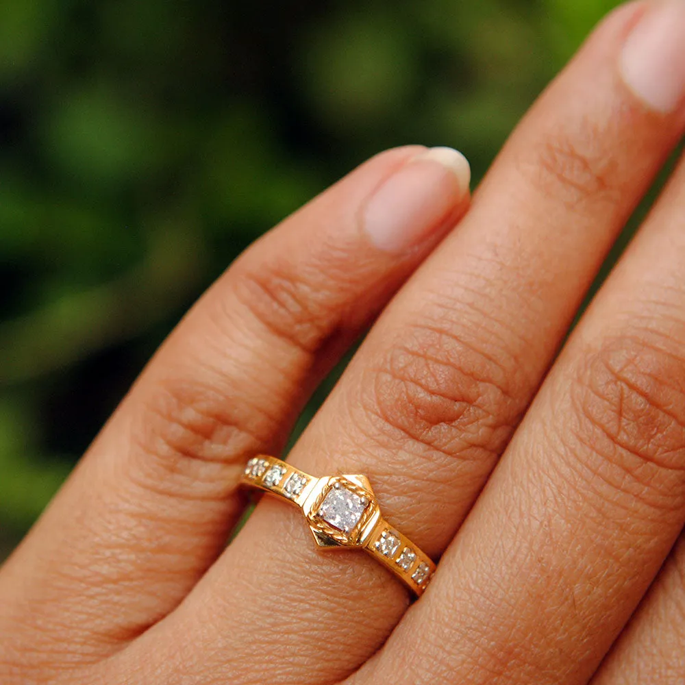 Bold Art Deco Cushion Engagement Ring studded band