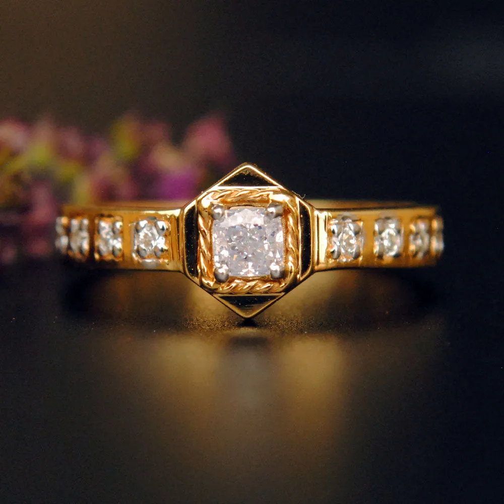 Bold Art Deco Cushion Engagement Ring studded band