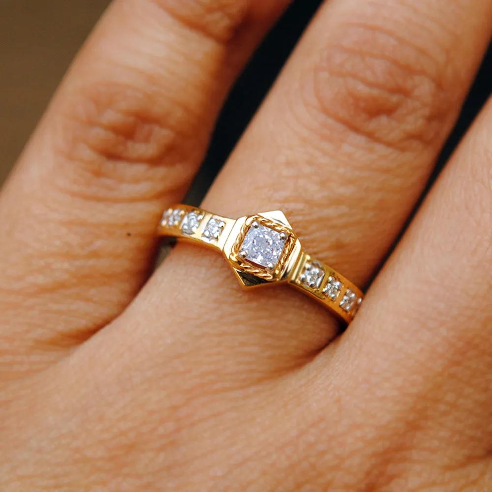 Bold Art Deco Cushion Engagement Ring studded band
