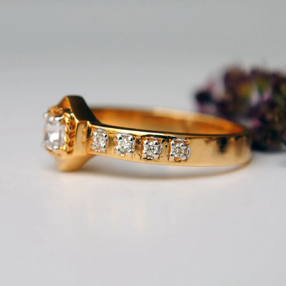 Bold Art Deco Cushion Engagement Ring studded band