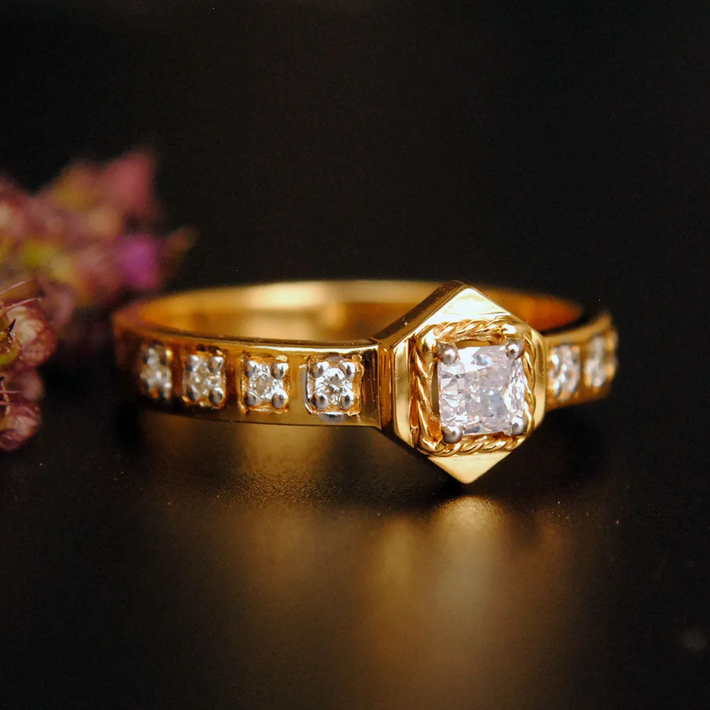 Bold Art Deco Cushion Engagement Ring studded band