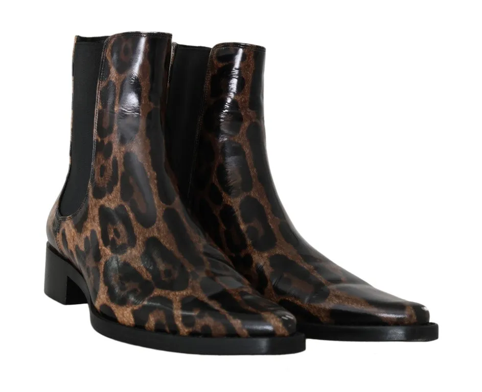Brown Leather Leopard Chelsea Boots
