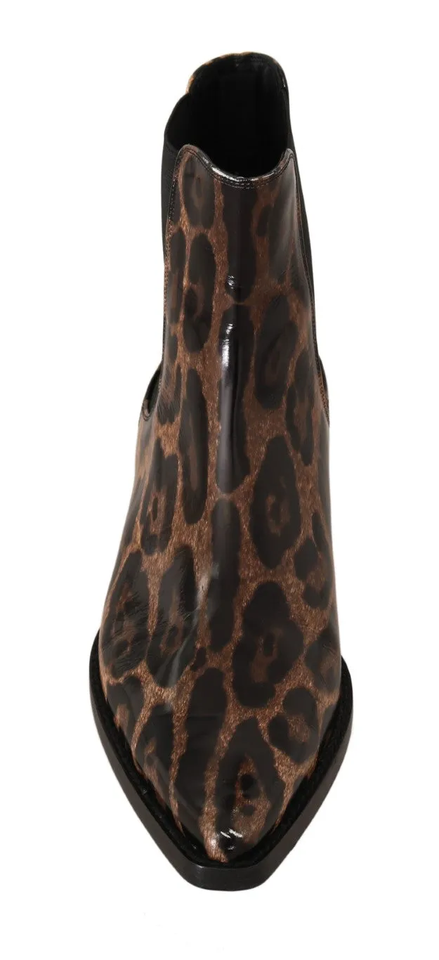 Brown Leather Leopard Chelsea Boots