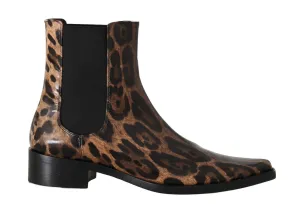 Brown Leather Leopard Chelsea Boots