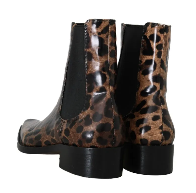 Brown Leather Leopard Chelsea Boots