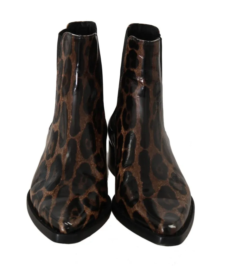 Brown Leather Leopard Chelsea Boots