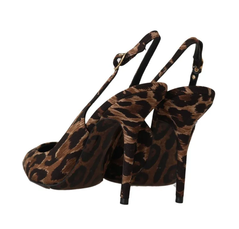 Brown Leopard Cotton Slingbacks Shoes