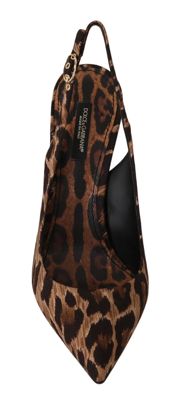Brown Leopard Cotton Slingbacks Shoes