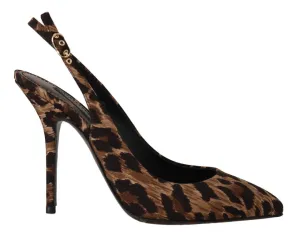 Brown Leopard Cotton Slingbacks Shoes