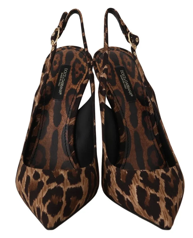 Brown Leopard Cotton Slingbacks Shoes