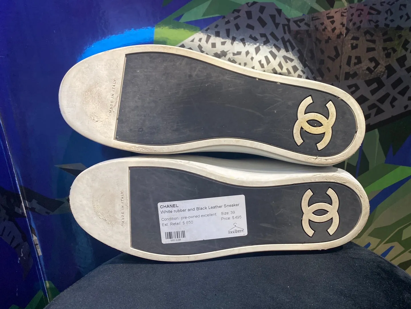 Chanel White Rubber and Black Leather Sneaker