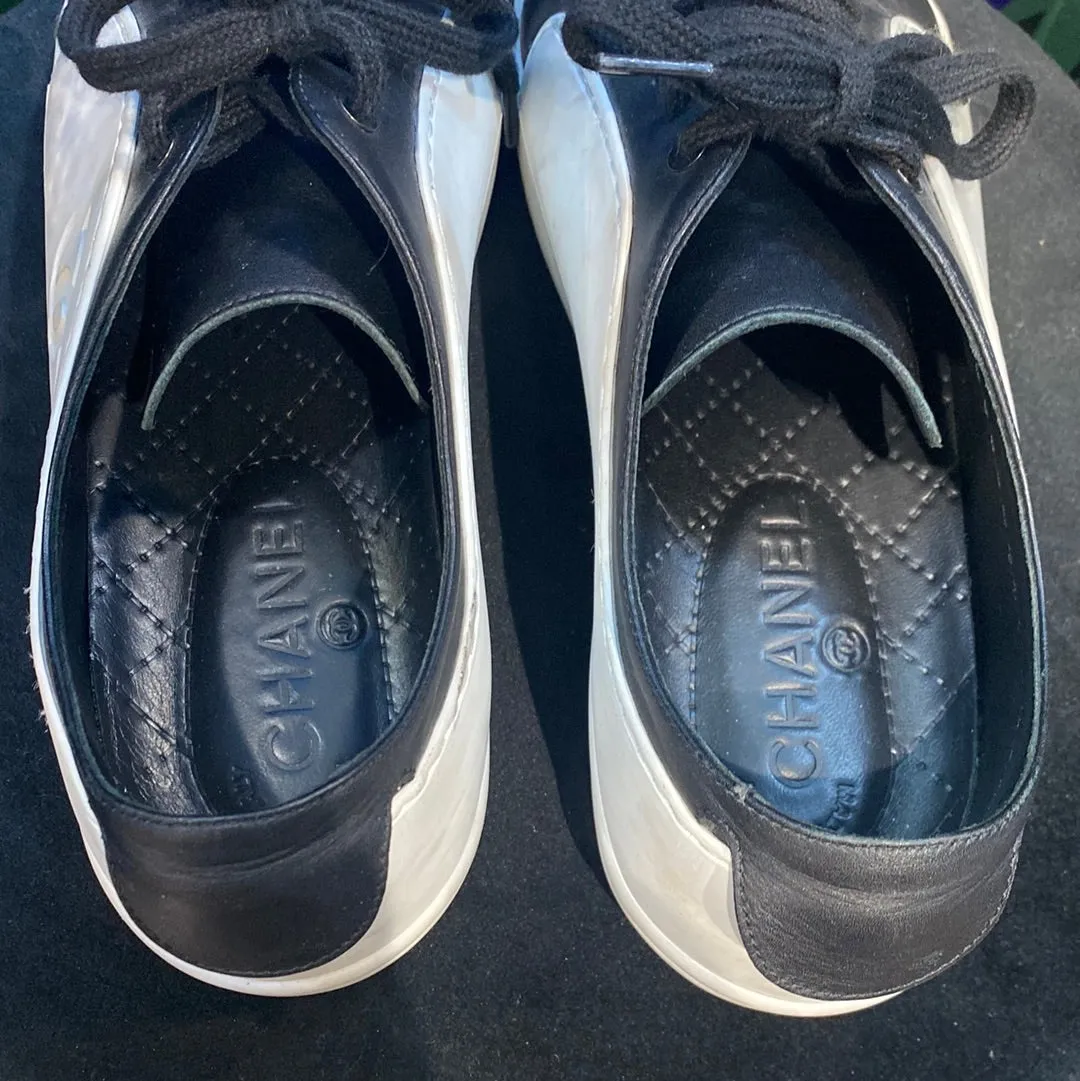 Chanel White Rubber and Black Leather Sneaker