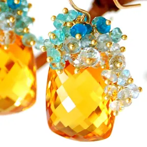 Citrine Earrings with Blue Topaz and Apatite