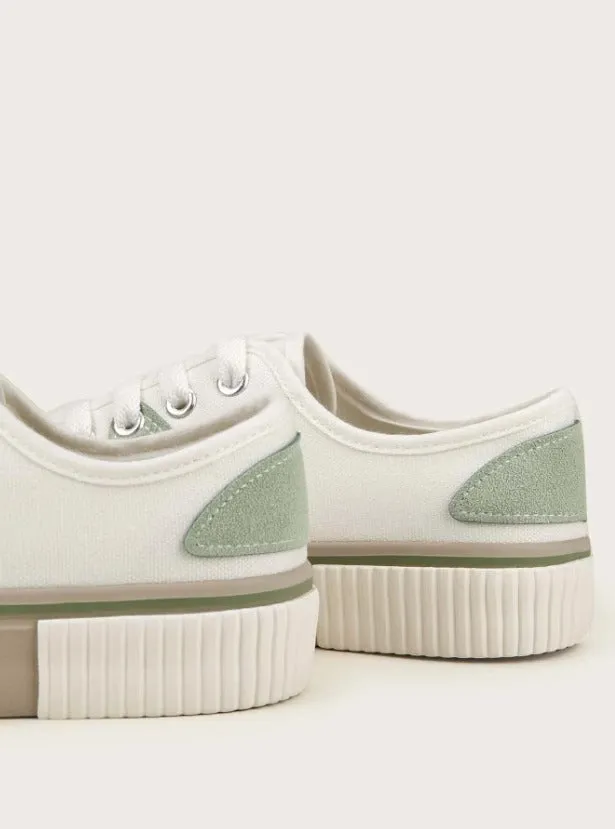 Color Block Lace-up Front Sneakers - White & Green- FD ⚡