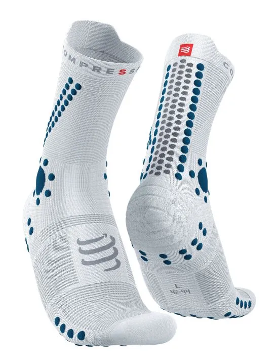 Compressport Unisex's Pro Racing Socks v4.0 Trail - White/Fjord Blue