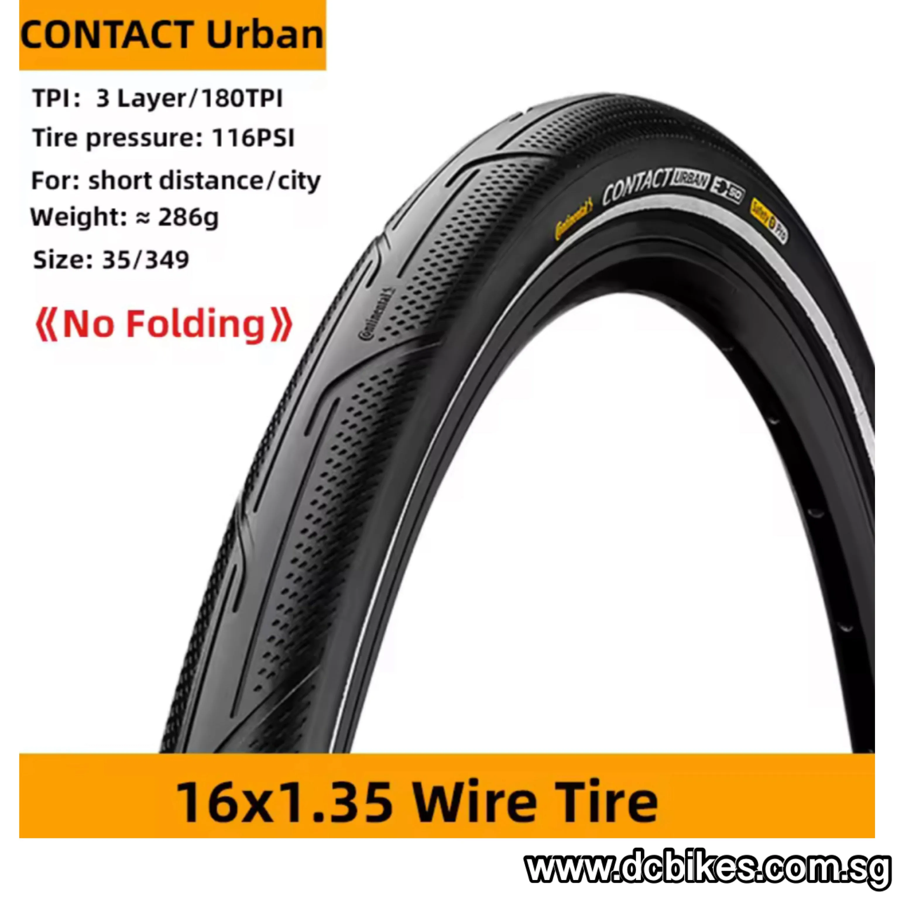 Continental 16 X 1.35 | 20 X 1.25 Contact Urban PureGrip Brown | Creme Folding | Black Wired Tyre - 35-349 | 32-406 (1 Tire)