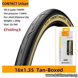 Continental 16 X 1.35 | 20 X 1.25 Contact Urban PureGrip Brown | Creme Folding | Black Wired Tyre - 35-349 | 32-406 (1 Tire)