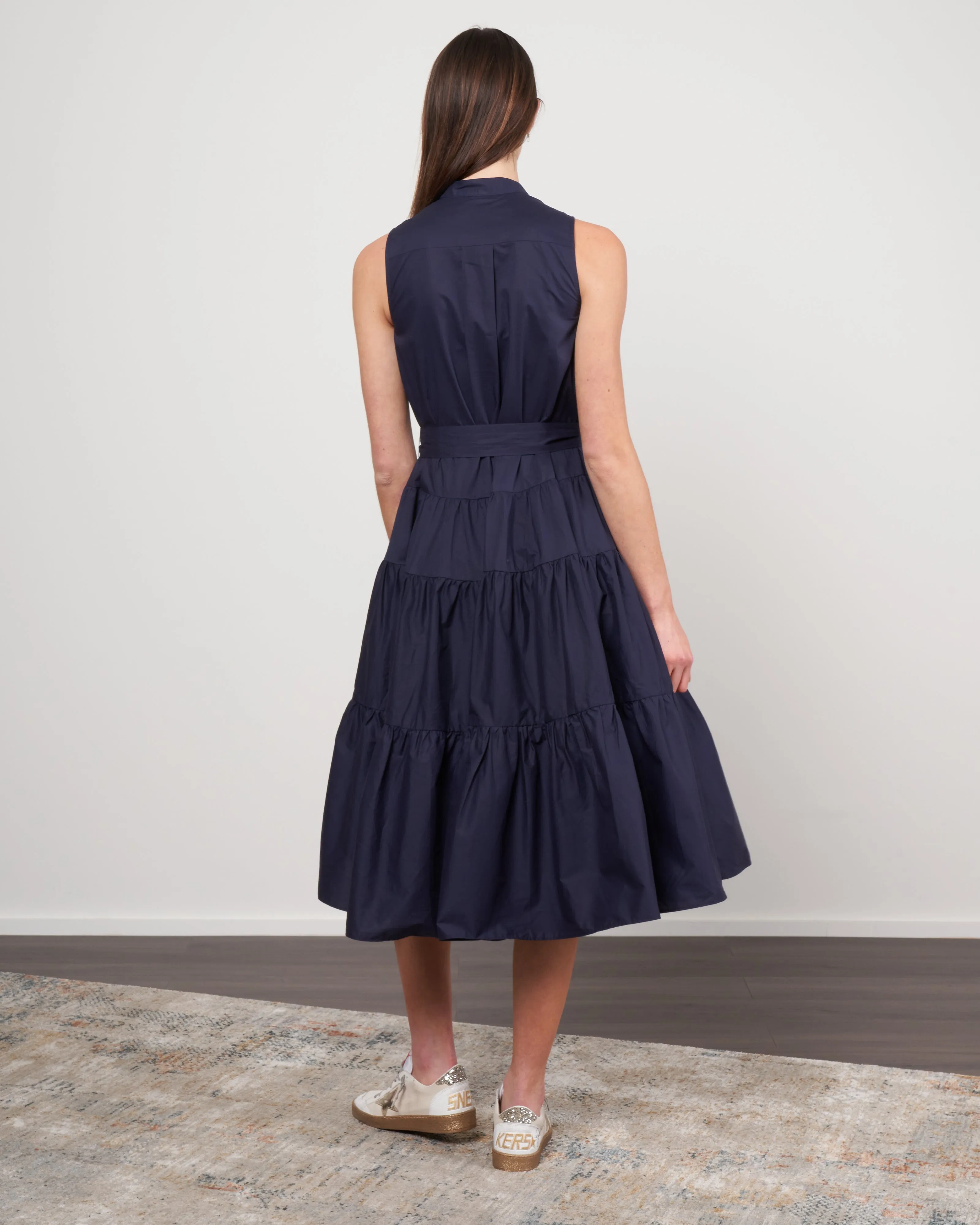 cotton tiered dress - 204 navy