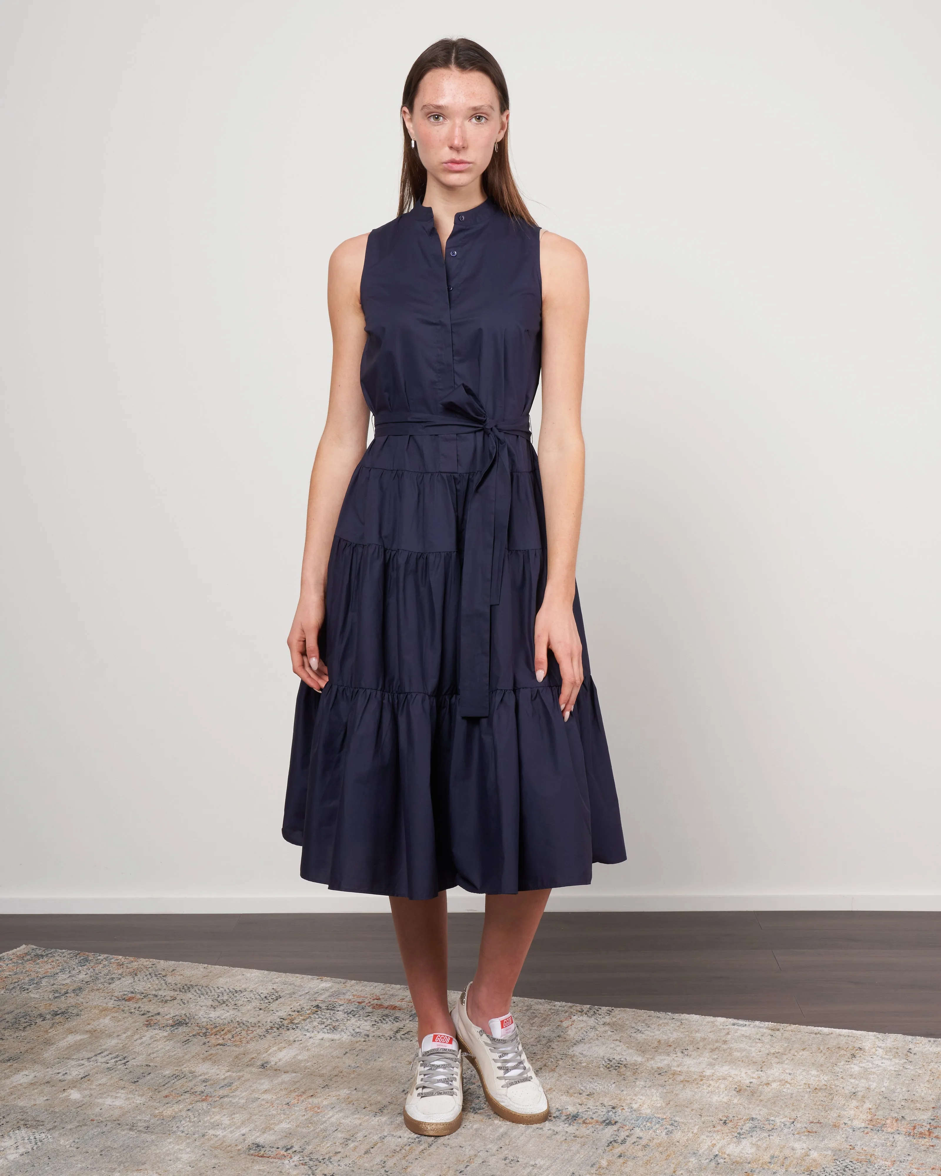 cotton tiered dress - 204 navy