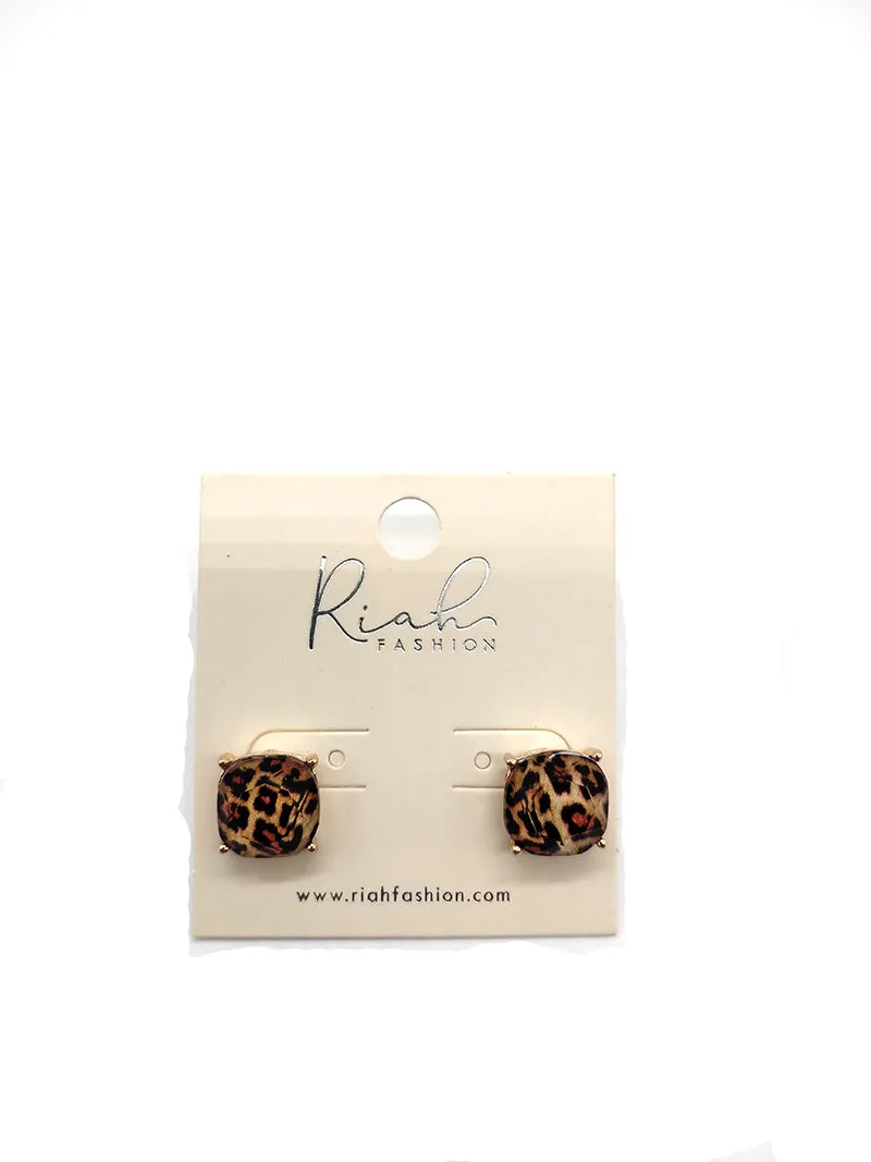 CUSHION GLITTER ACRYLIC POST EARRINGS