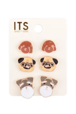 CUTE PUPPY 3 SET ENAMEL EARRINGS