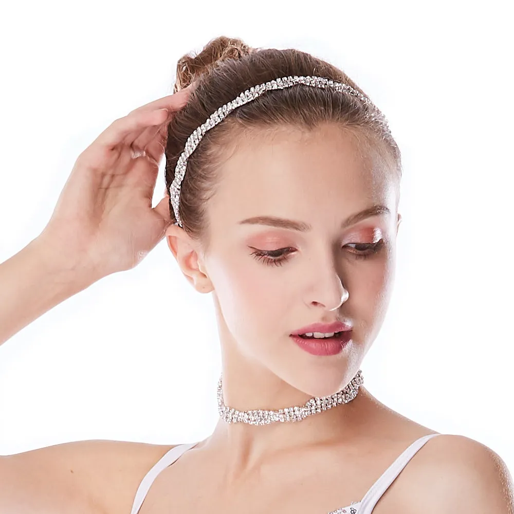 Double Rows Rhinestone Choker & Headband Set