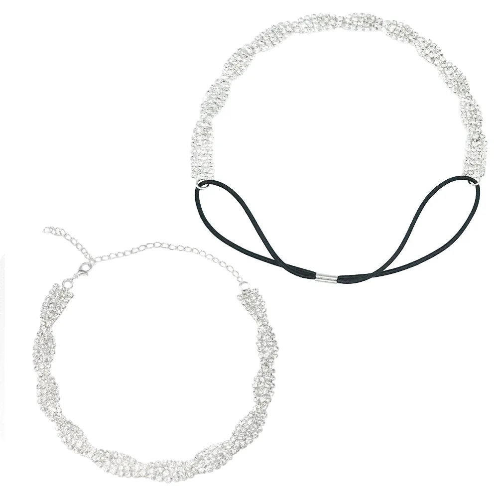 Double Rows Rhinestone Choker & Headband Set